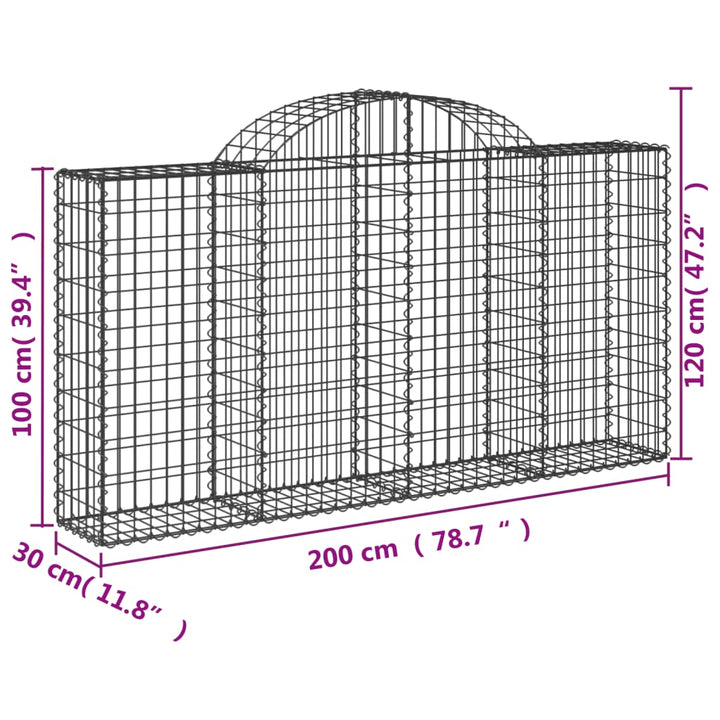 buede gabionkurve 2 stk. 200x30x100/120 cm galvaniseret jern