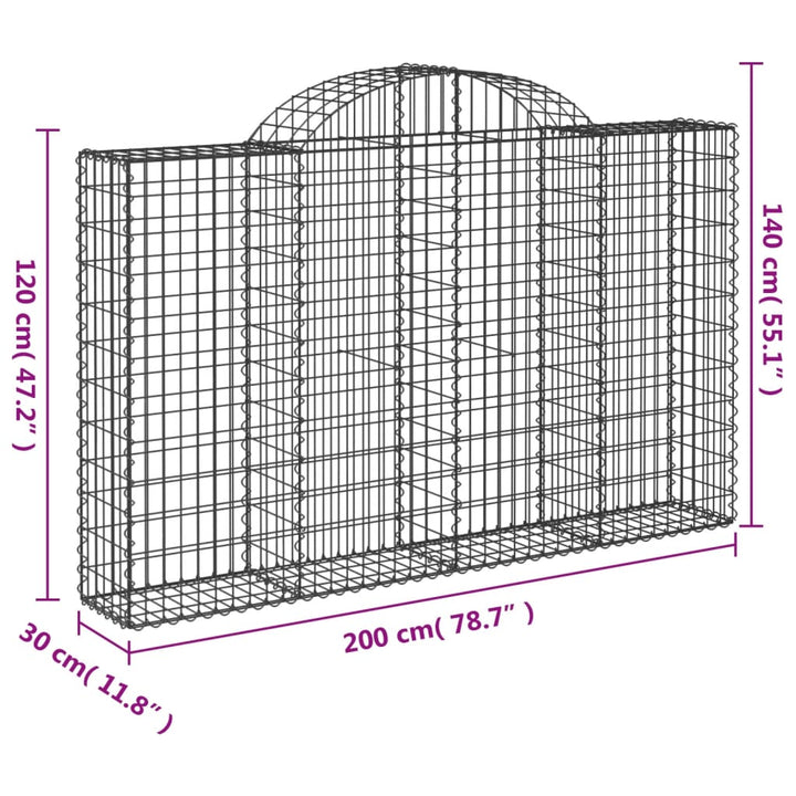 buede gabionkurve 2 stk. 200x30x120/140 cm galvaniseret jern
