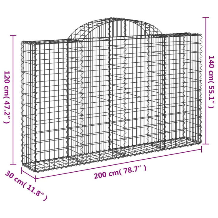 buede gabionkurve 5 stk. 200x30x120/140 cm galvaniseret jern