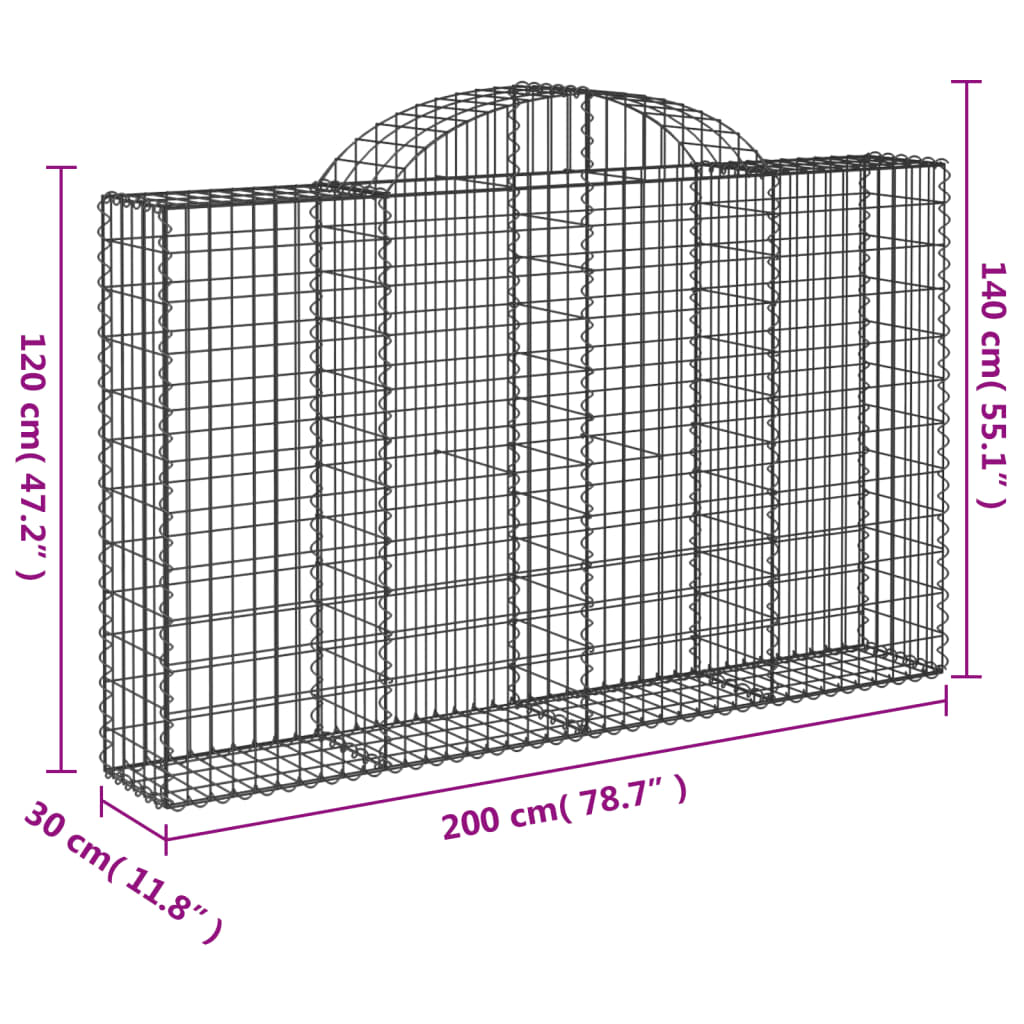 buede gabionkurve 6 stk. 200x30x120/140 cm galvaniseret jern
