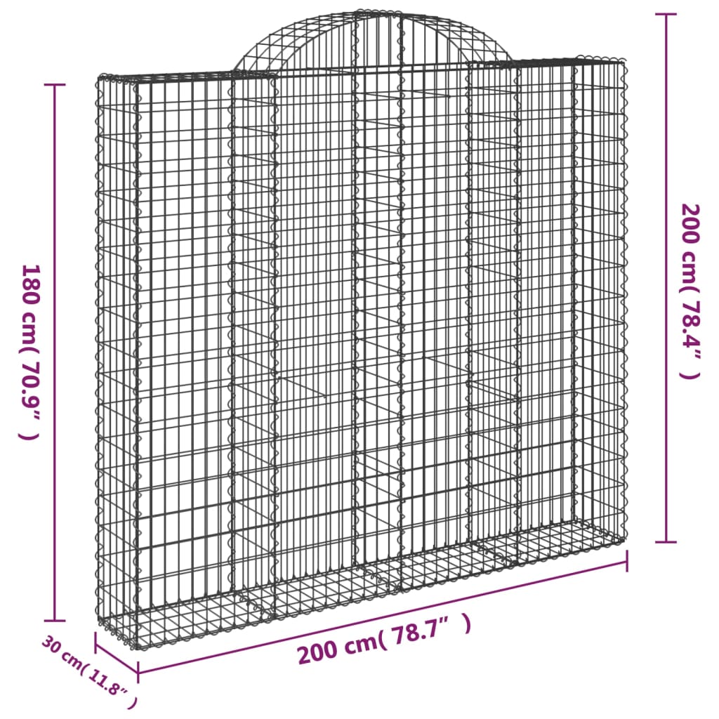 buede gabionkurve 7 stk. 200x30x180/200 cm galvaniseret jern