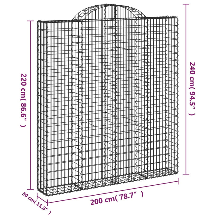 buede gabionkurve 2 stk. 200x30x220/240 cm galvaniseret jern