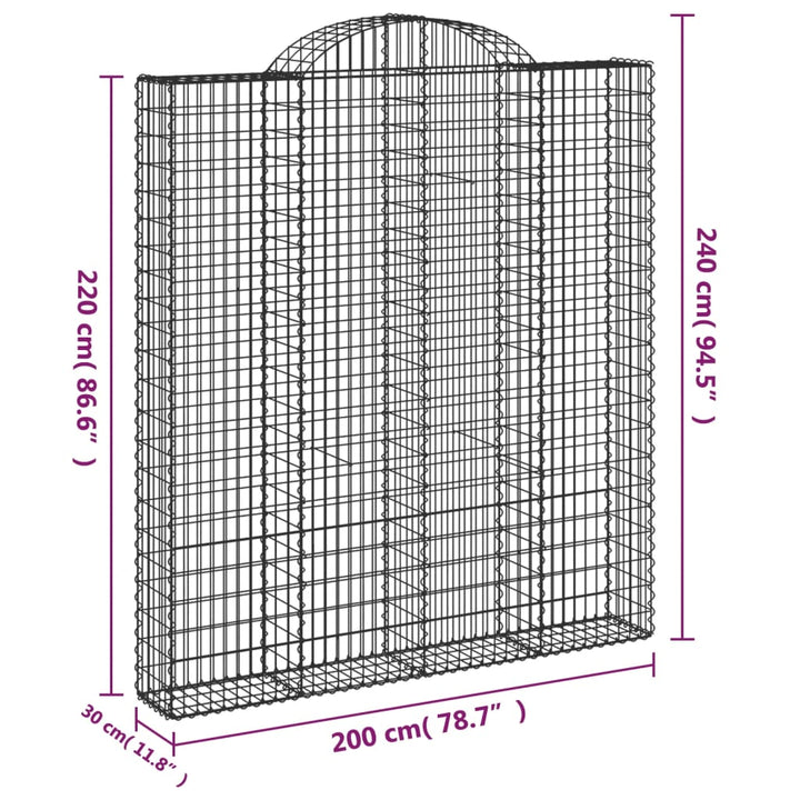 buede gabionkurve 4 stk. 200x30x220/240 cm galvaniseret jern