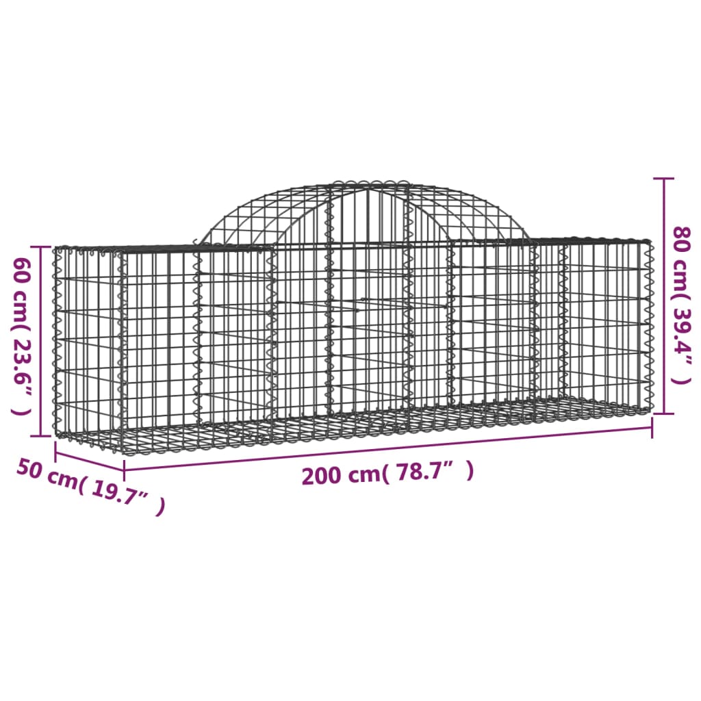 buede gabionkurve 7 stk. 200x50x60/80 cm galvaniseret jern
