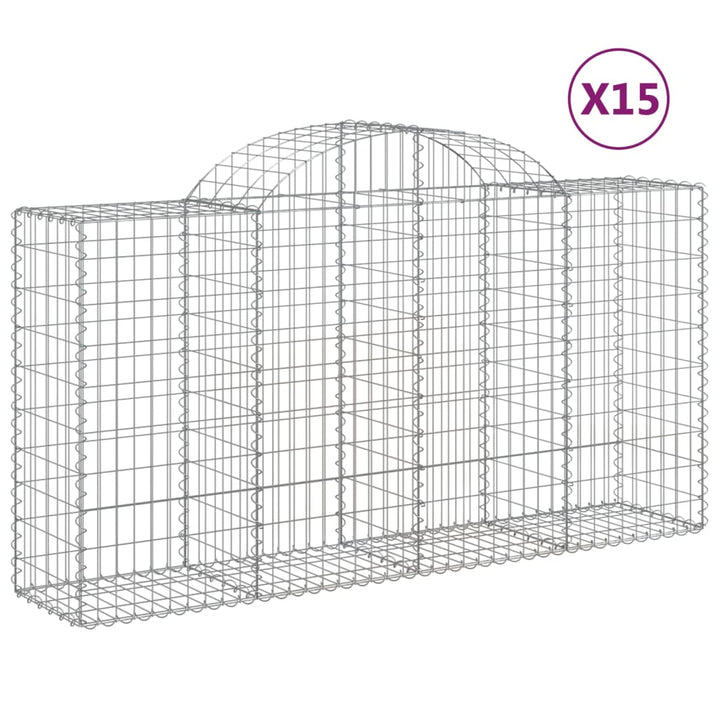 buede gabionkurve 15 stk. 200x50x100/120 cm galvaniseret jern