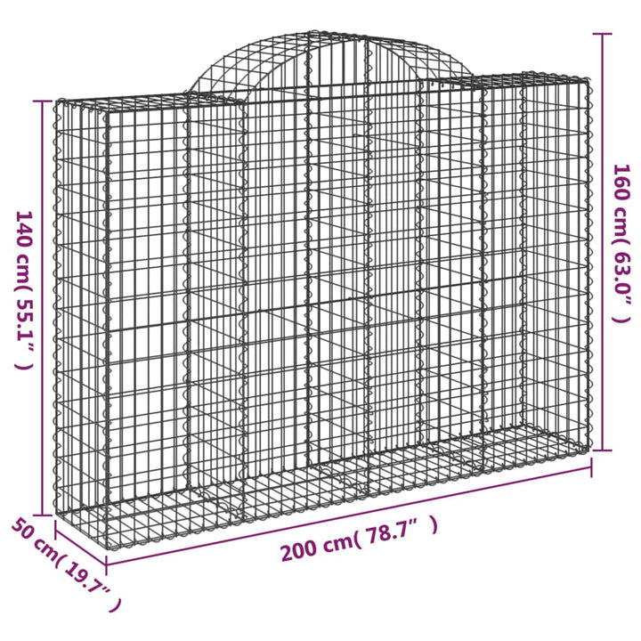 buede gabionkurve 3 stk. 200x50x140/160 cm galvaniseret jern