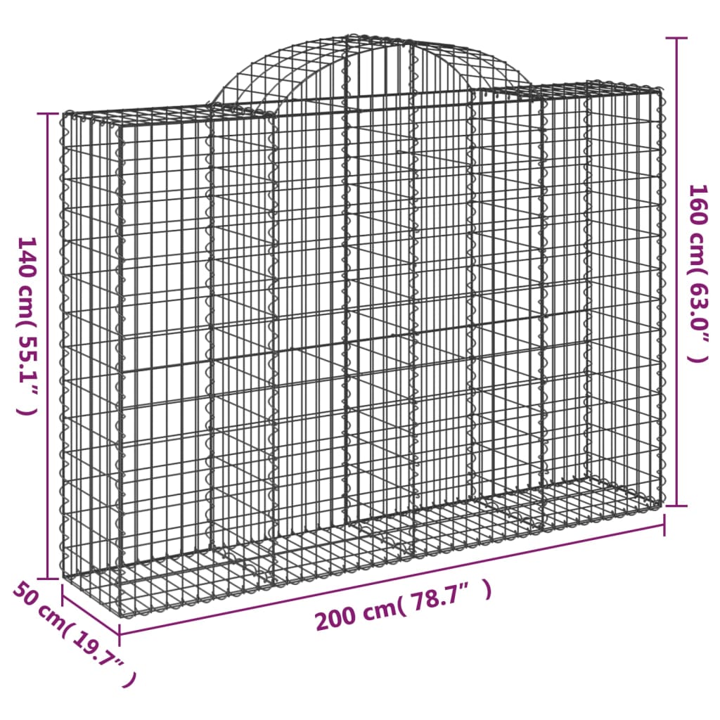 buede gabionkurve 30 stk. 200x50x140/160 cm galvaniseret jern