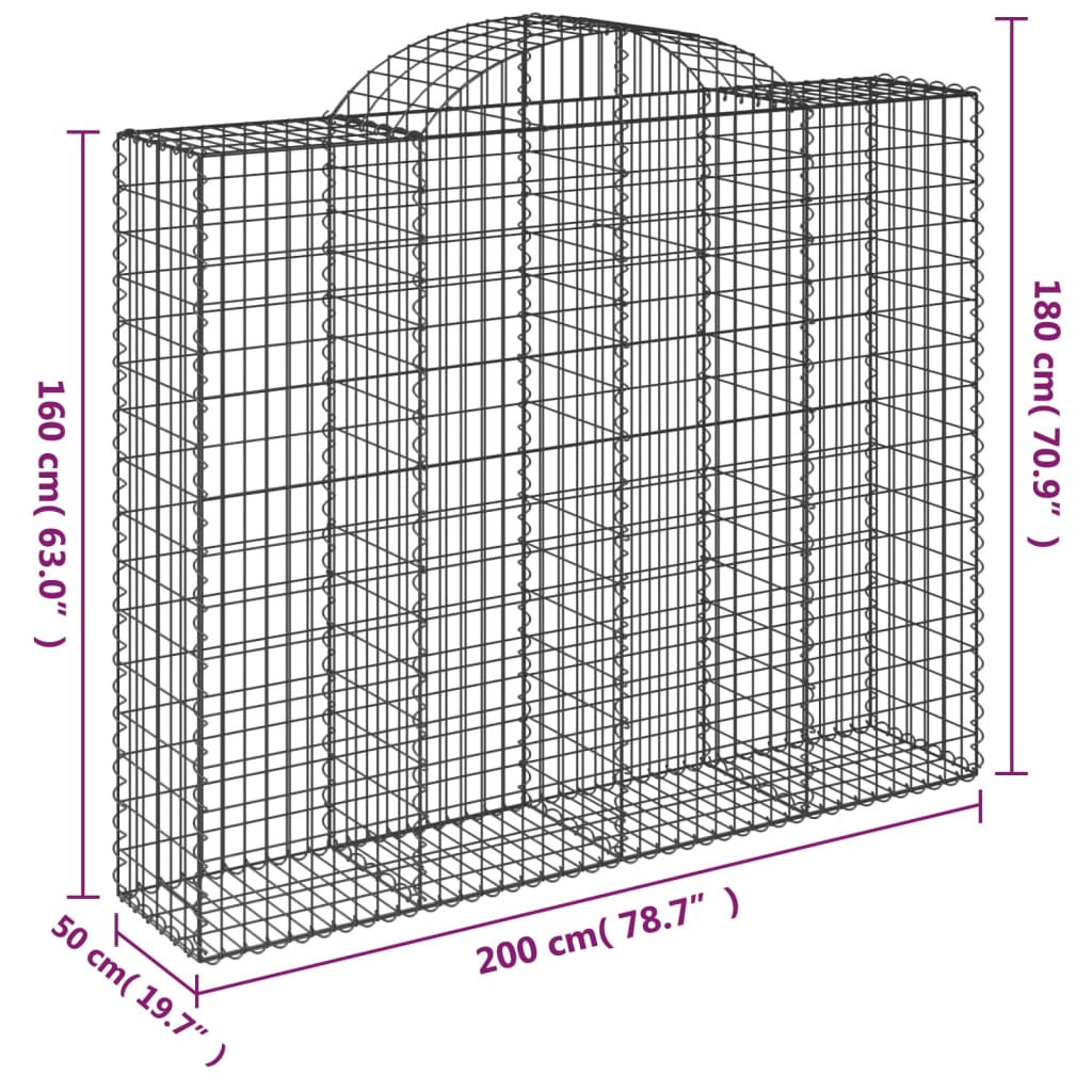 buede gabionkurve 7 stk. 200x50x160/180 cm galvaniseret jern