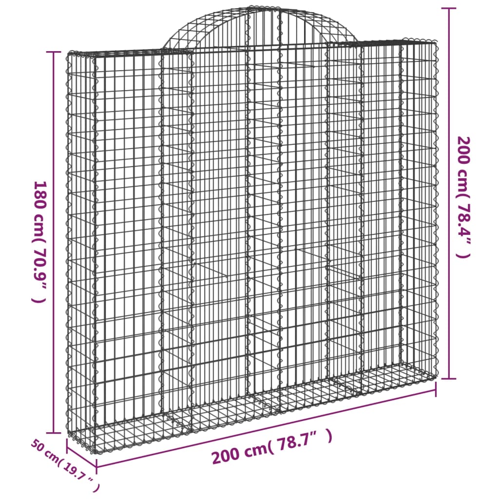 buede gabionkurve 2 stk. 200x50x180/200 cm galvaniseret jern