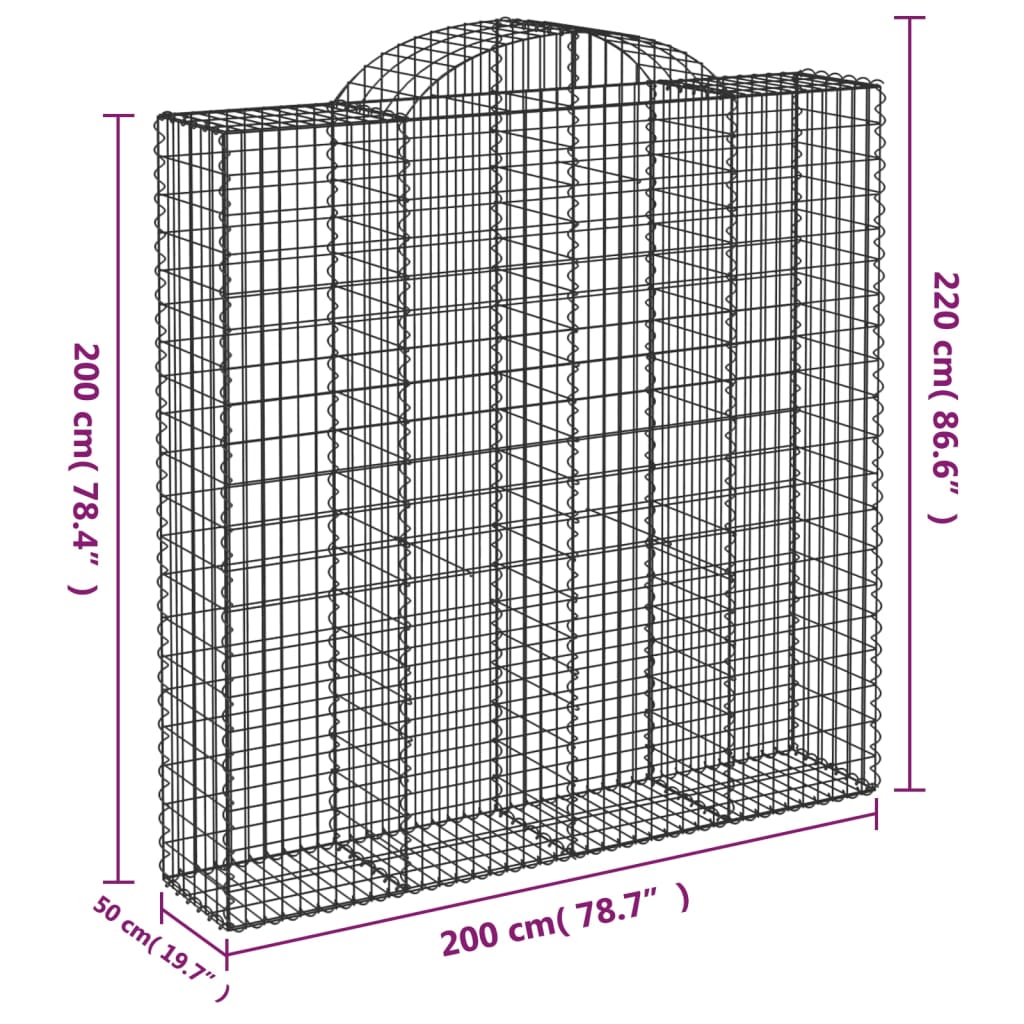buede gabionkurve 8 stk. 200x50x200/220 cm galvaniseret jern