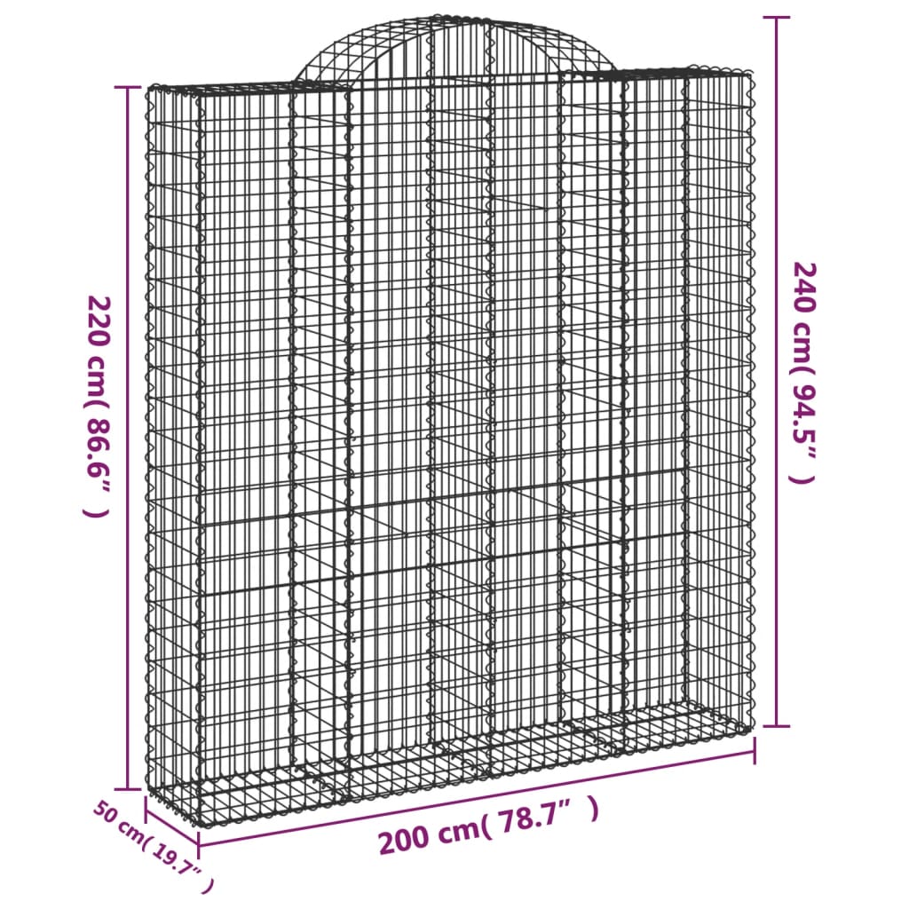 buede gabionkurve 18 stk. 200x50x220/240 cm galvaniseret jern