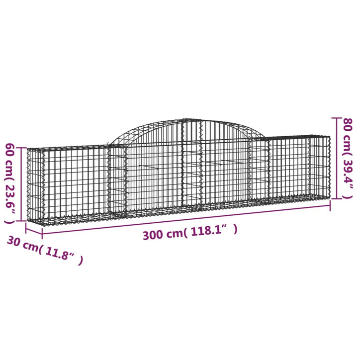 buede gabionkurve 7 stk. 300x30x60/80 cm galvaniseret jern