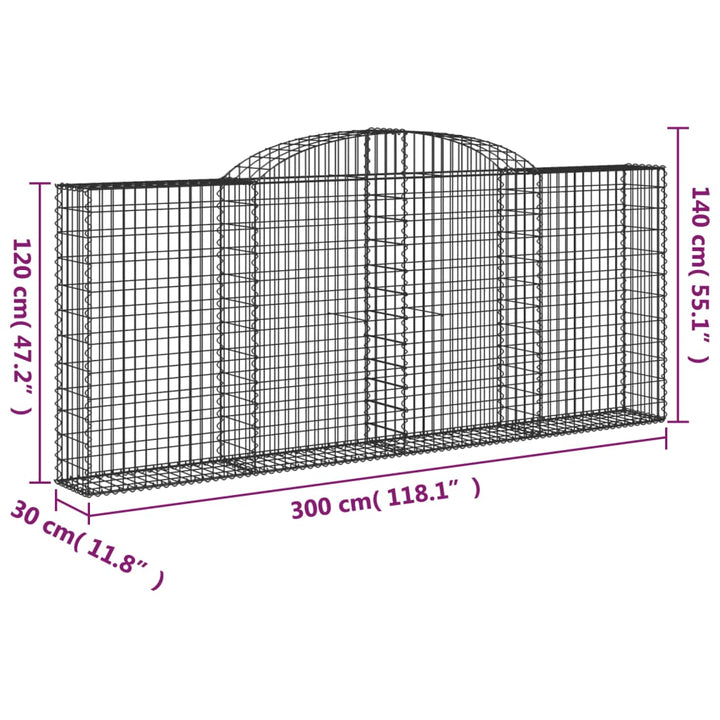 buede gabionkurve 5 stk. 300x30x120/140 cm galvaniseret jern