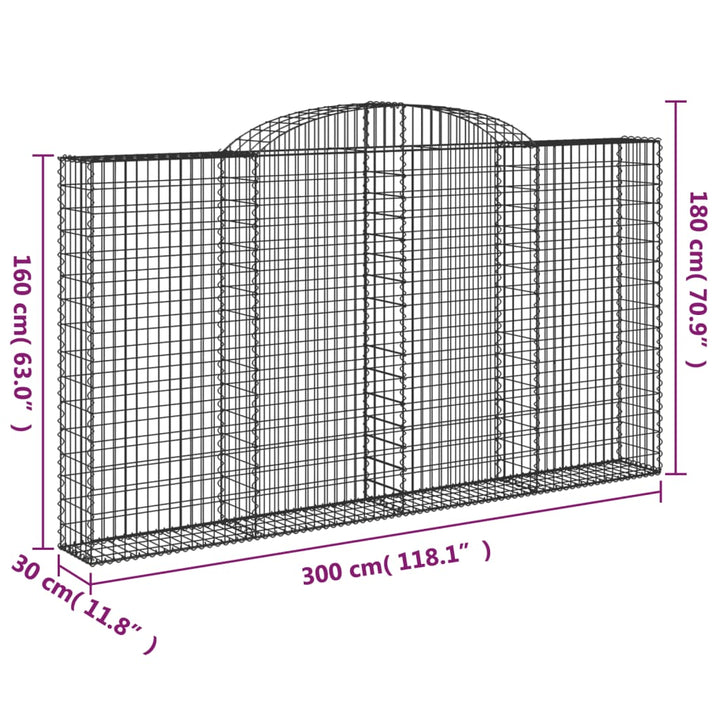 buede gabionkurve 3 stk. 300x30x160/180 cm galvaniseret jern