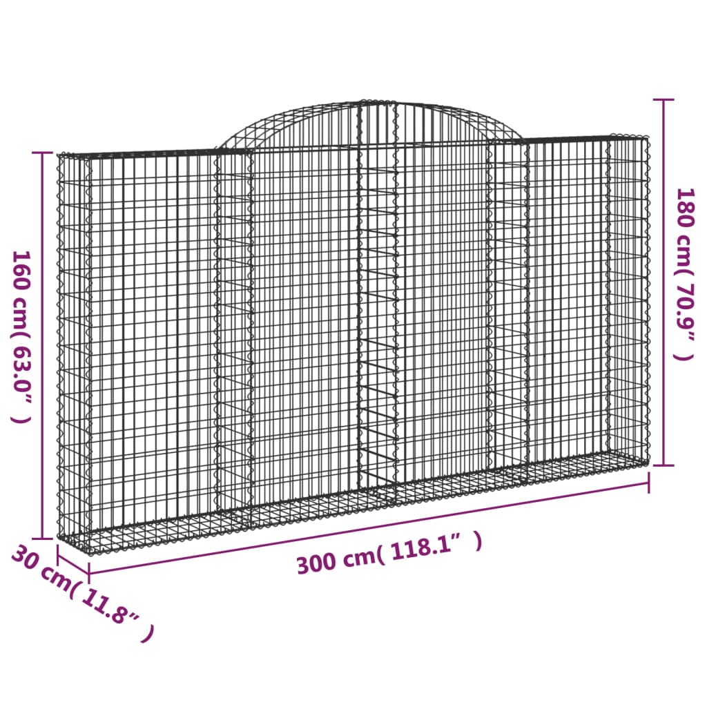 buede gabionkurve 5 stk. 300x30x160/180 cm galvaniseret jern