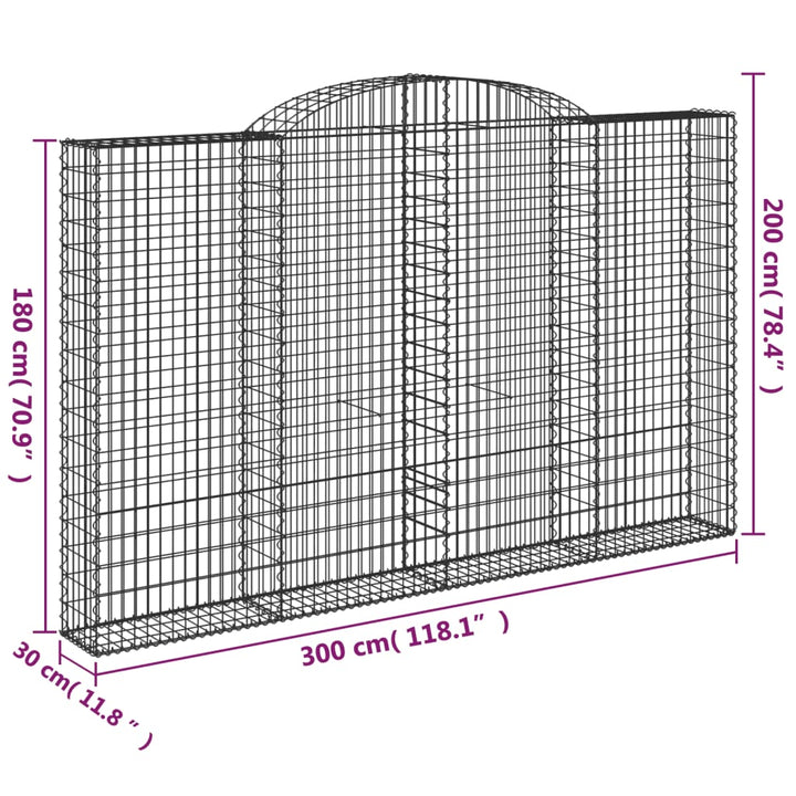 buede gabionkurve 2 stk. 300x30x180/200 cm galvaniseret jern