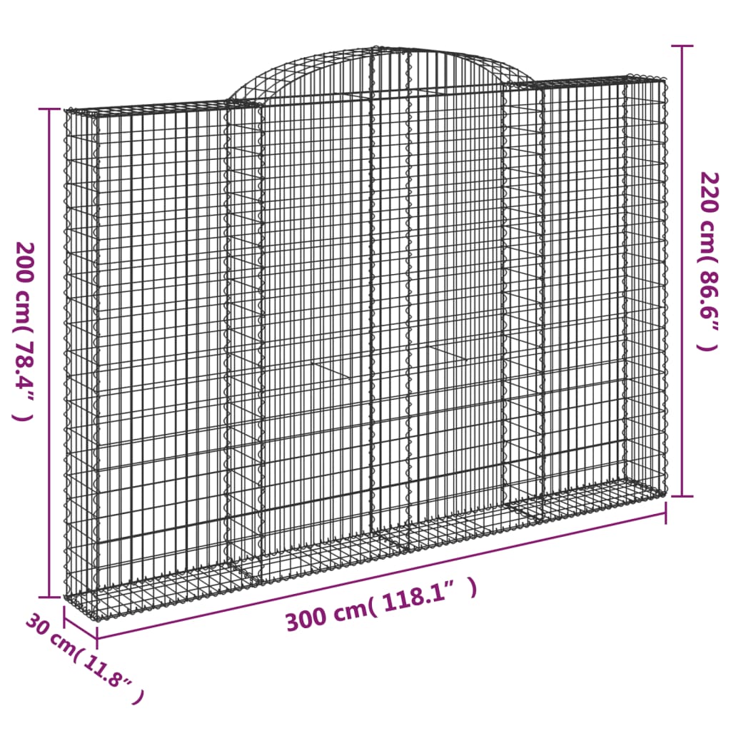 buede gabionkurve 3 stk. 300x30x200/220 cm galvaniseret jern