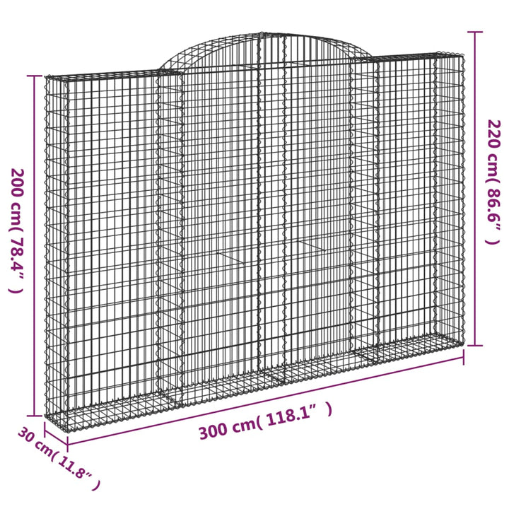 buede gabionkurve 3 stk. 300x30x200/220 cm galvaniseret jern