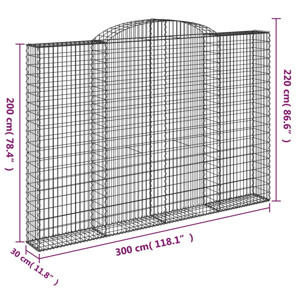 buede gabionkurve 4 stk. 300x30x200/220 cm galvaniseret jern