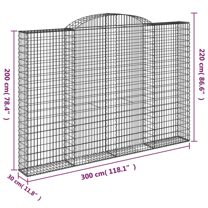 buede gabionkurve 5 stk. 300x30x200/220 cm galvaniseret jern