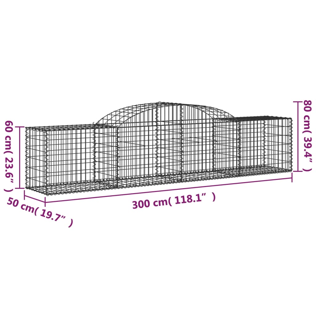 buede gabionkurve 7 stk. 300x50x60/80 cm galvaniseret jern