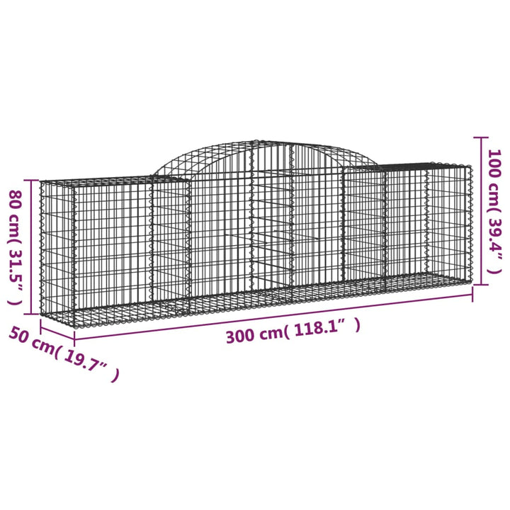 buede gabionkurve 5 stk. 300x50x80/100 cm galvaniseret jern
