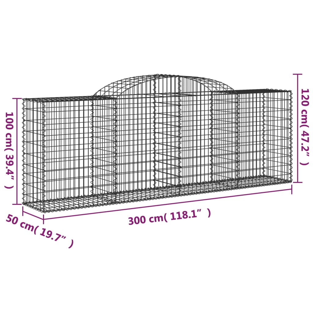 buede gabionkurve 2 stk. 300x50x100/120 cm galvaniseret jern