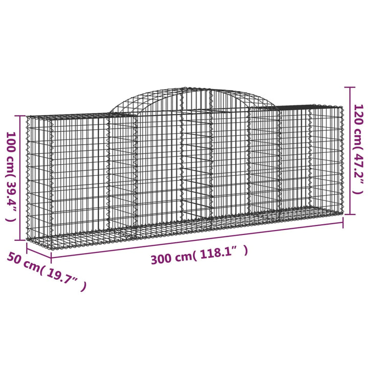 buede gabionkurve 7 stk. 300x50x100/120 cm galvaniseret jern