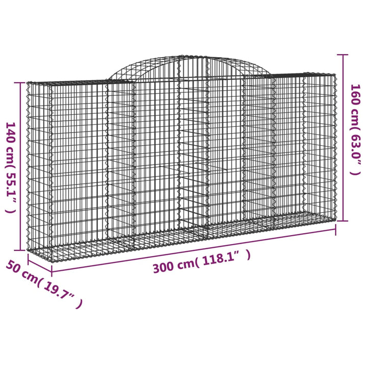 buede gabionkurve 6 stk. 300x50x140/160 cm galvaniseret jern