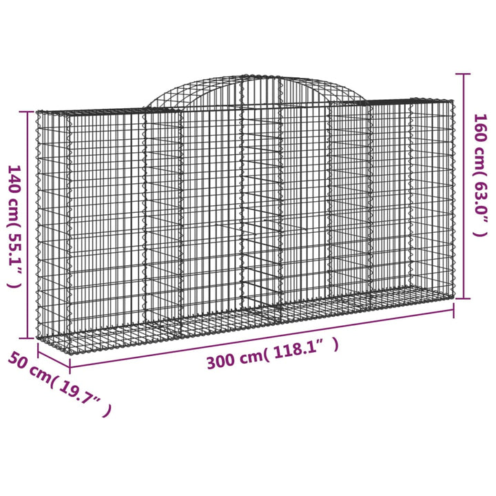 buede gabionkurve 15 stk. 300x50x140/160 cm galvaniseret jern