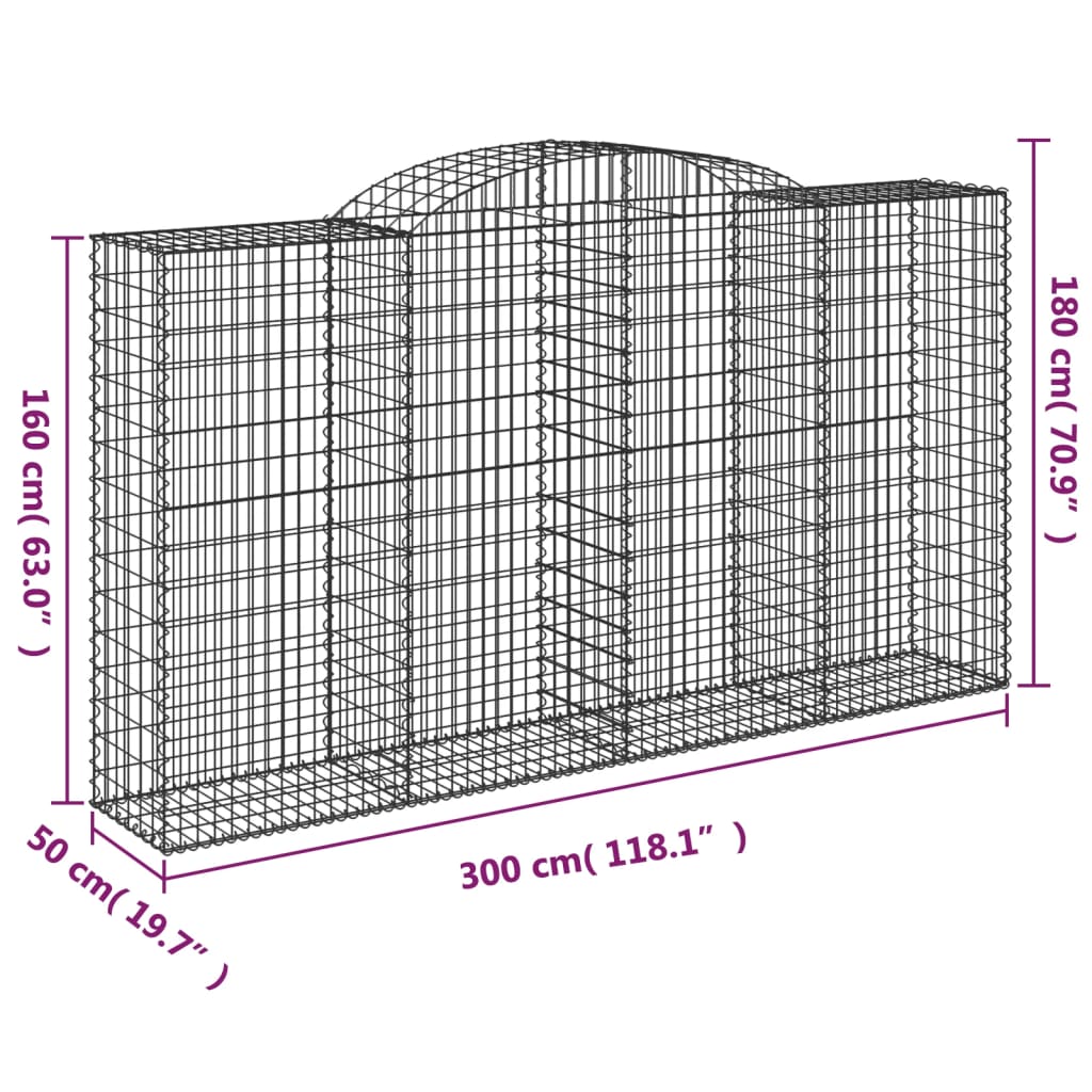 buede gabionkurve 4 stk. 300x50x160/180 cm galvaniseret jern