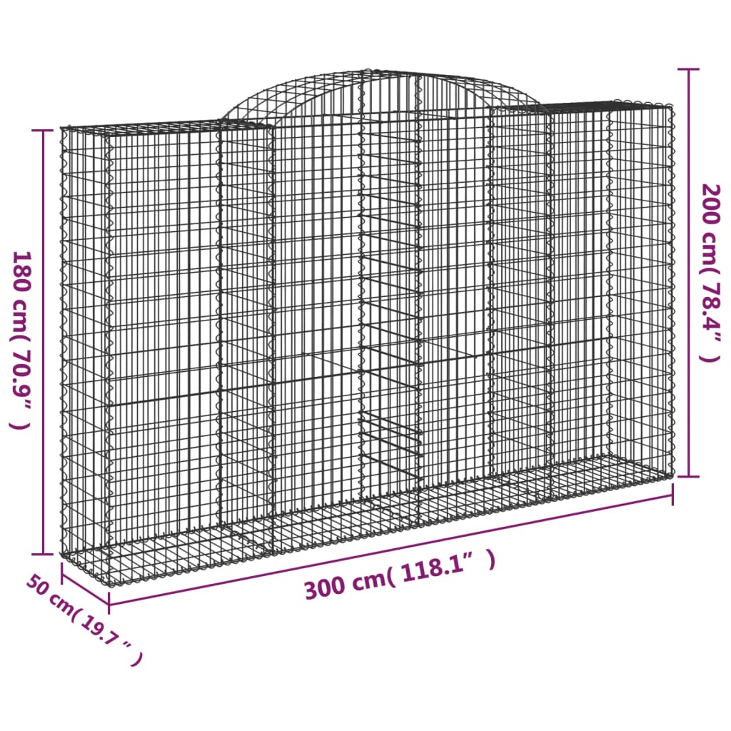 buede gabionkurve 3 stk. 300x50x180/200 cm galvaniseret jern