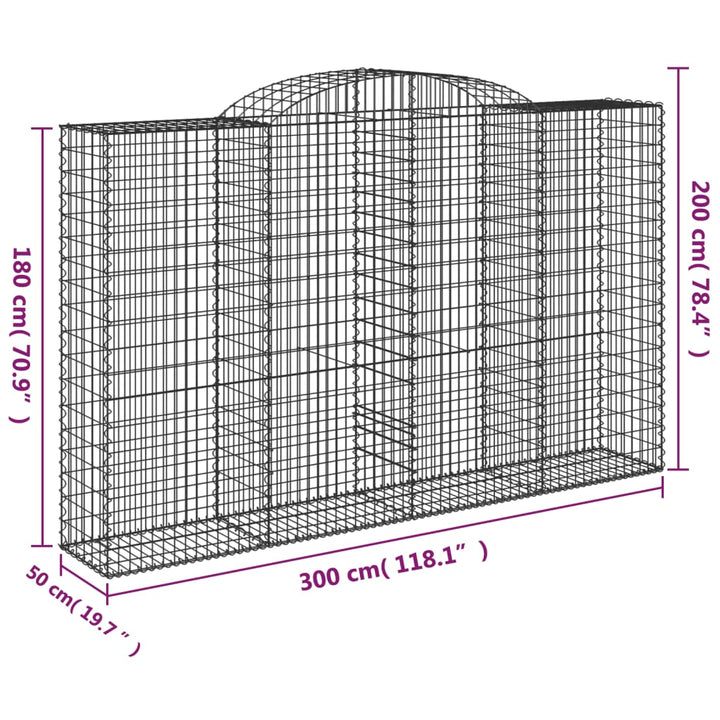 buede gabionkurve 6 stk. 300x50x180/200 cm galvaniseret jern