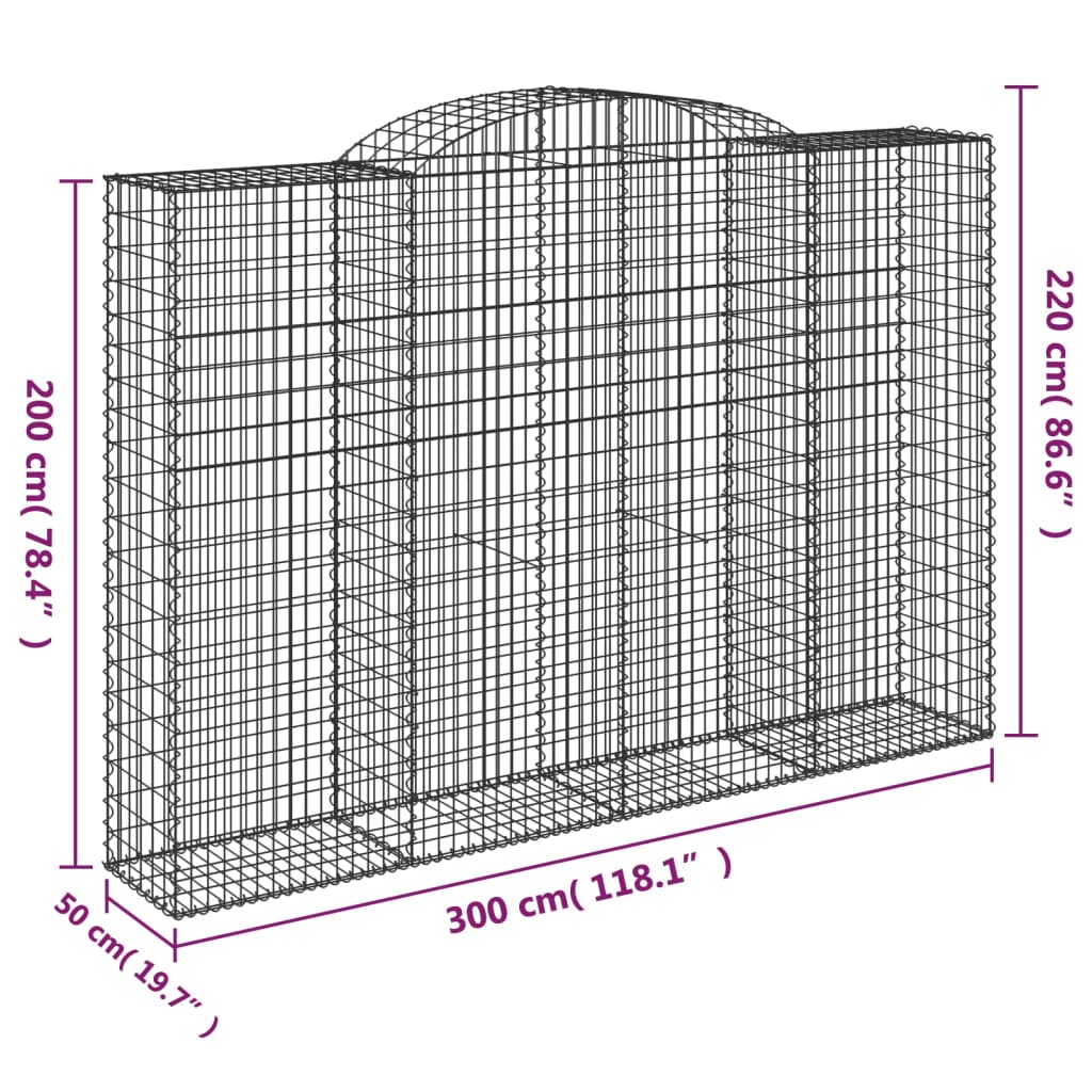 buede gabionkurve 8 stk. 300x50x200/220 cm galvaniseret jern