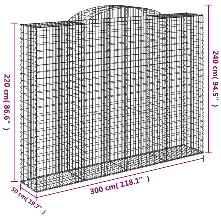 buede gabionkurve 7 stk. 300x50x220/240 cm galvaniseret jern