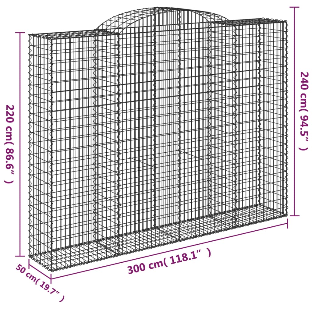 buede gabionkurve 15 stk. 300x50x220/240 cm galvaniseret jern