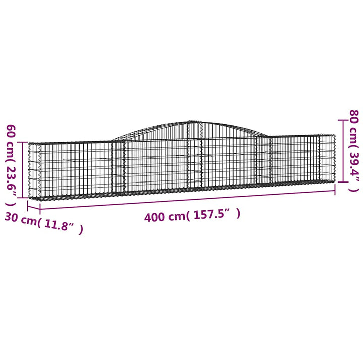 buede gabionkurve 4 stk. 400x30x60/80 cm galvaniseret jern