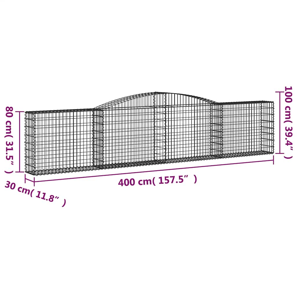 buede gabionkurve 6 stk. 400x30x80/100 cm galvaniseret jern