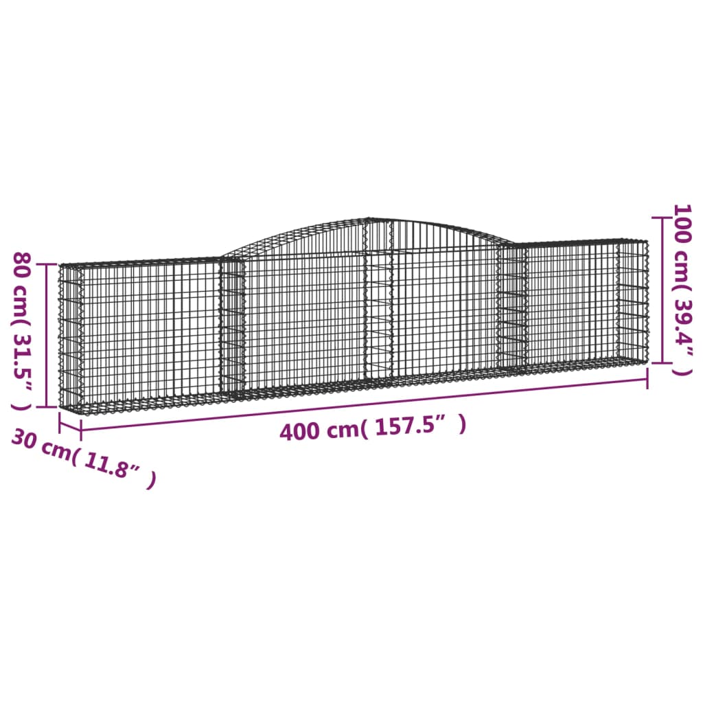 buede gabionkurve 7 stk. 400x30x80/100 cm galvaniseret jern