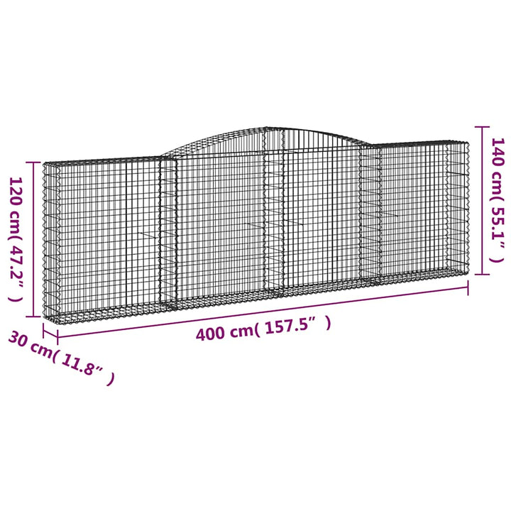 buede gabionkurve 9 stk. 400x30x120/140 cm galvaniseret jern