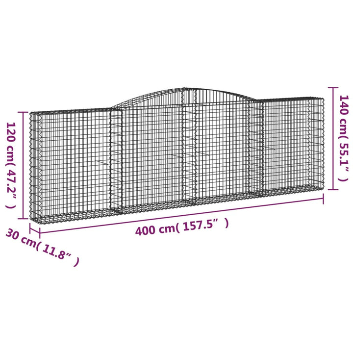 buede gabionkurve 10 stk. 400x30x120/140 cm galvaniseret jern