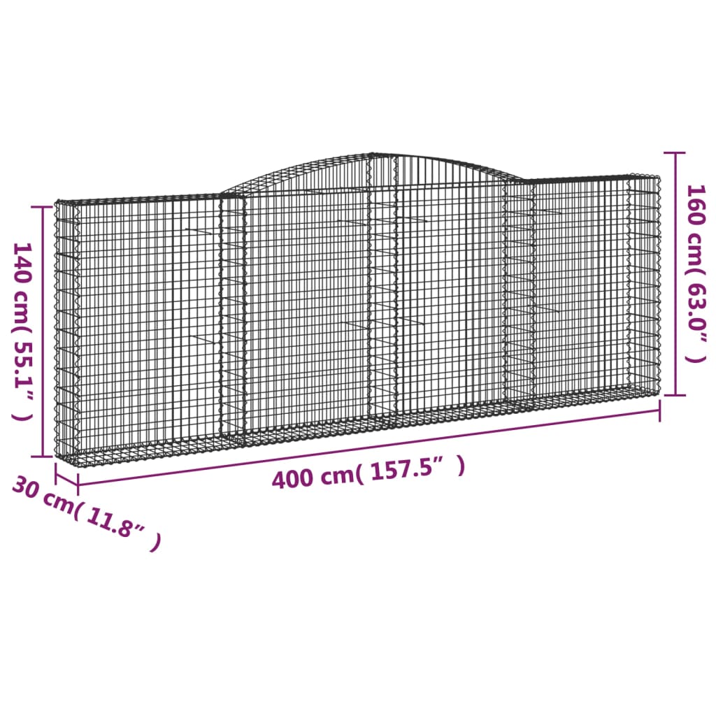 buede gabionkurve 4 stk. 400x30x140/160 cm galvaniseret jern