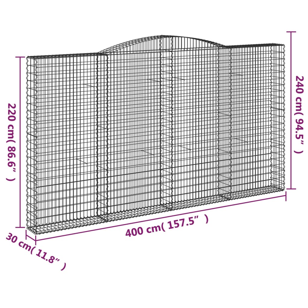 buede gabionkurve 9 stk. 400x30x220/240 cm galvaniseret jern