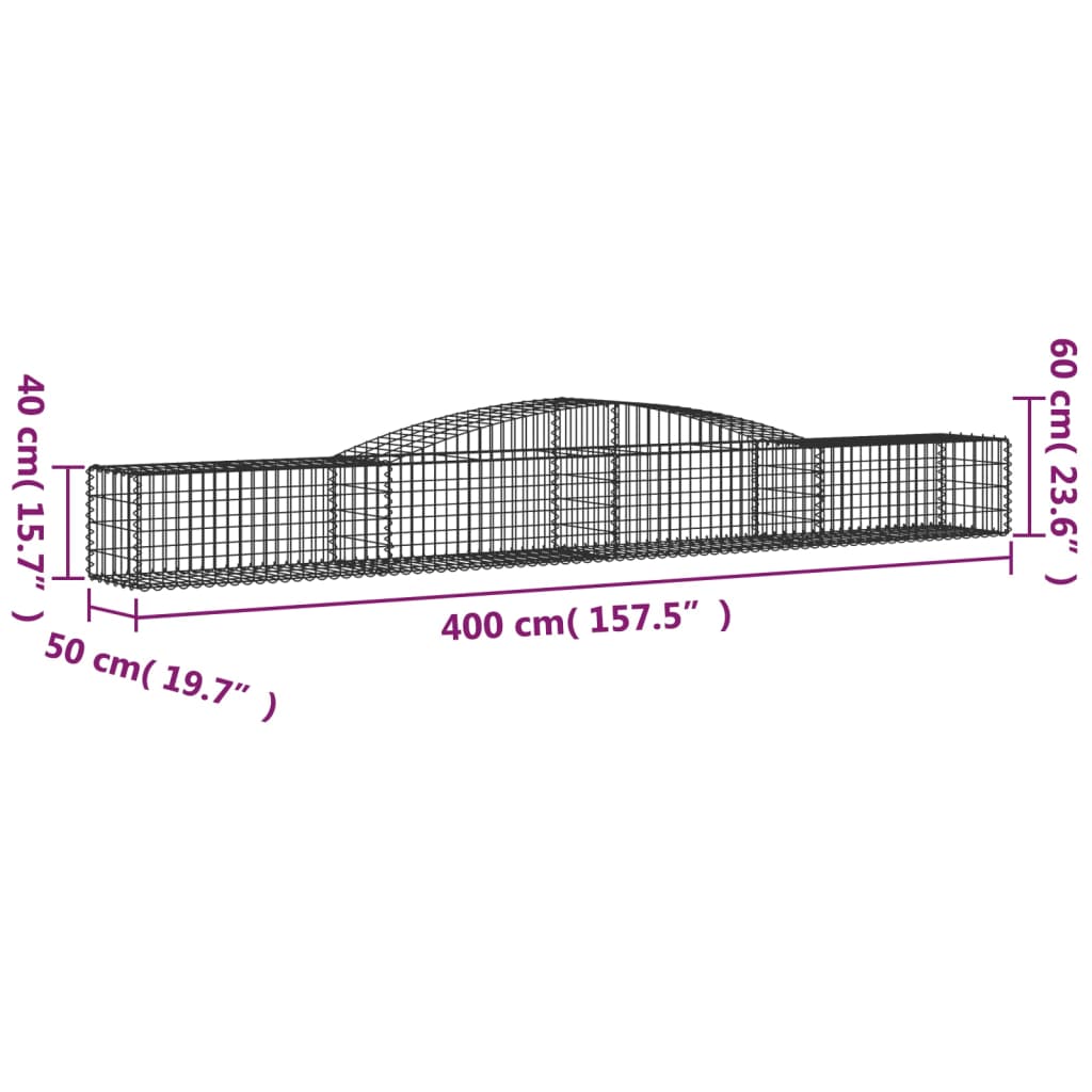 buede gabionkurve 7 stk. 400x50x40/60 cm galvaniseret jern