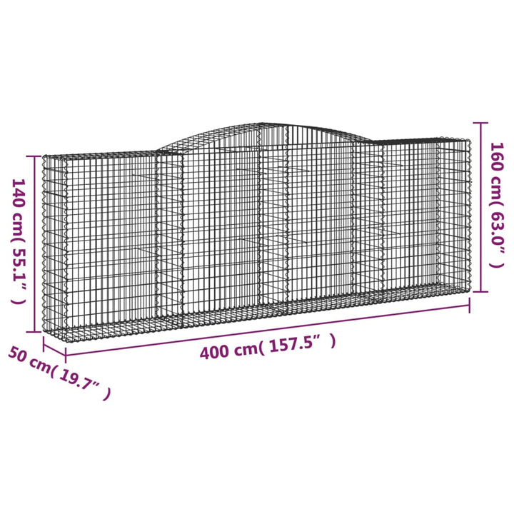 buede gabionkurve 4 stk. 400x50x140/160 cm galvaniseret jern