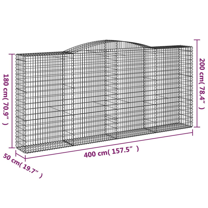 buede gabionkurve 5 stk. 400x50x180/200 cm galvaniseret jern