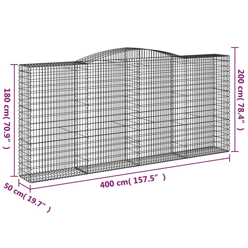 buede gabionkurve 6 stk. 400x50x180/200 cm galvaniseret jern