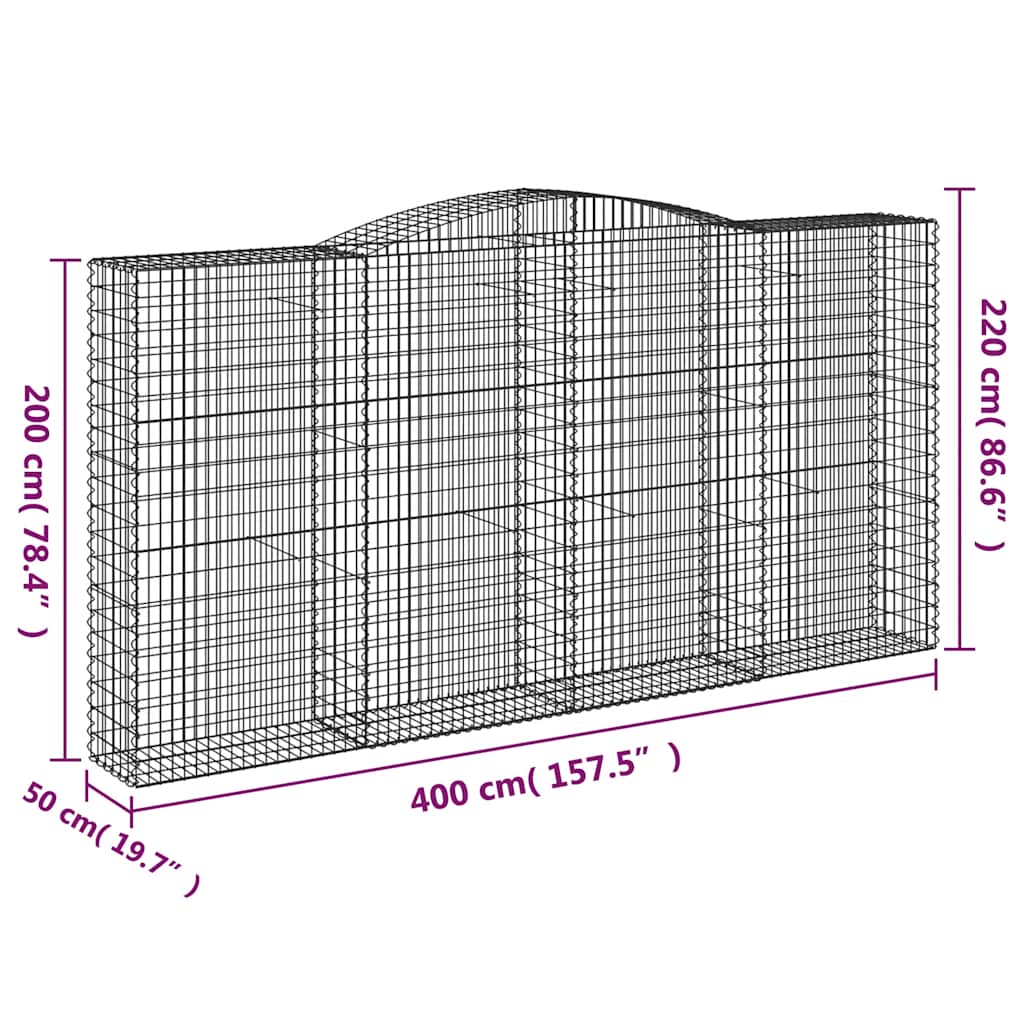 buede gabionkurve 10 stk. 400x50x200/220 cm galvaniseret jern
