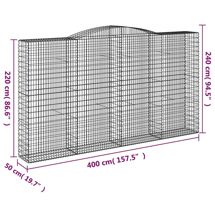 buede gabionkurve 5 stk. 400x50x220/240 cm galvaniseret jern