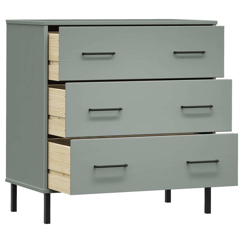 skænk med 3 skuffer OSLO 77x40x79,5 cm massivt træ grå